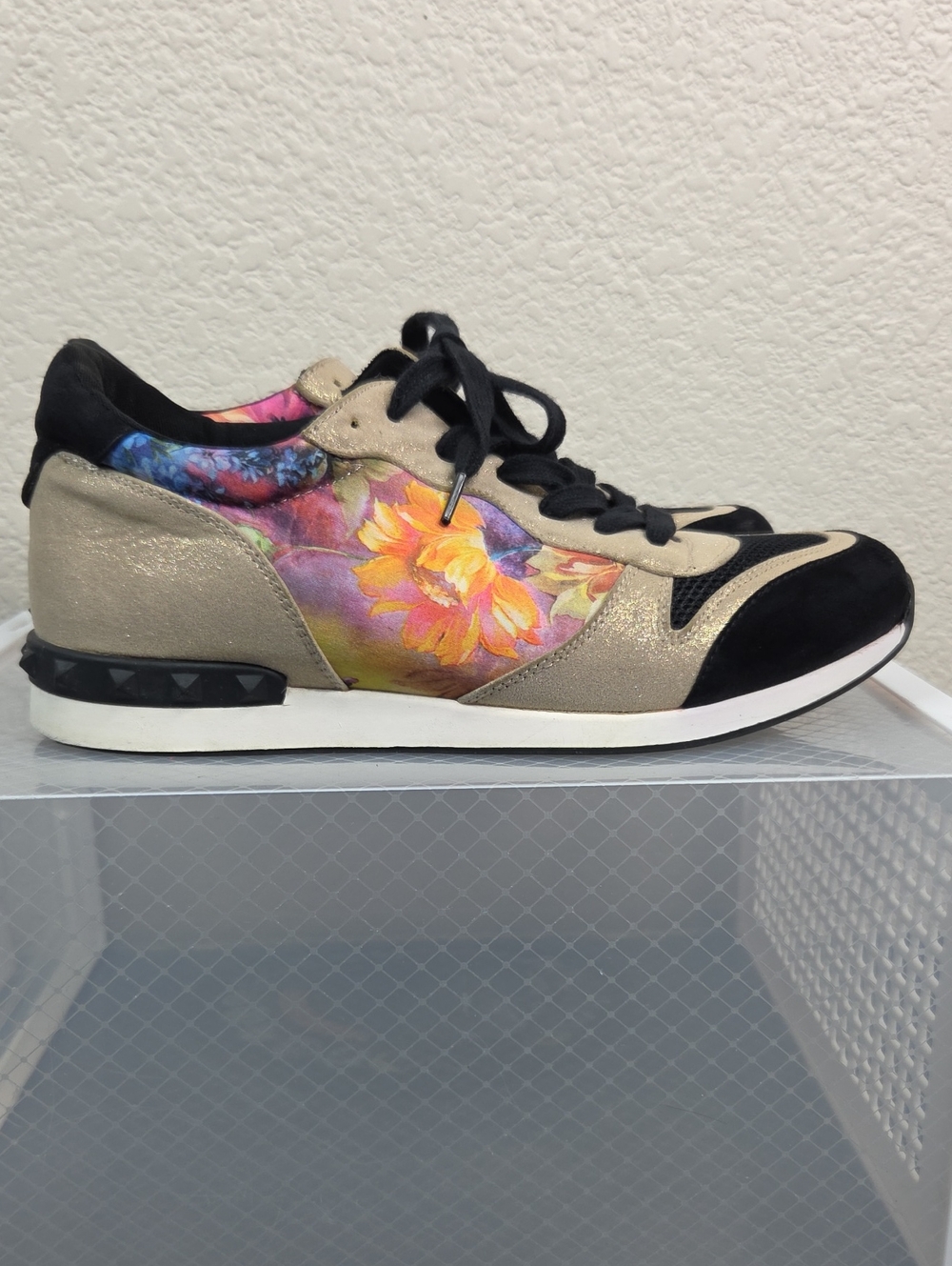 Shoe Dazzle Floral Accent Sneakers - Black, Gold & Multicolor